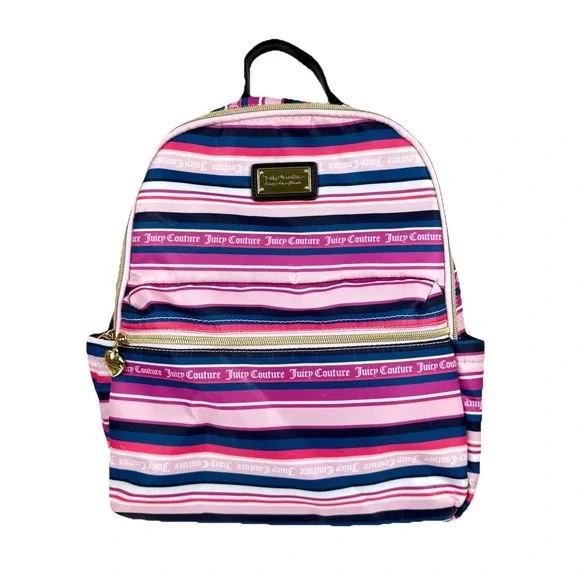 Juicy Couture‎ Wild Heart Striped Squad Backpack Nylon Medium Handbag New