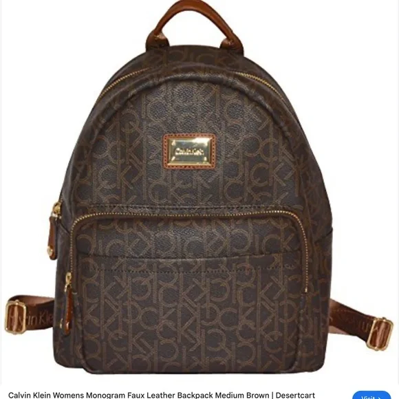 Calvin Klein Women's Medium Brown Monogram Faux Leather Backpack
