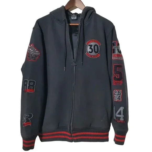 NIKE AIR JORDAN Hooded Sweatshirt Size S Records Patches Grey Rare Full Zip Mens