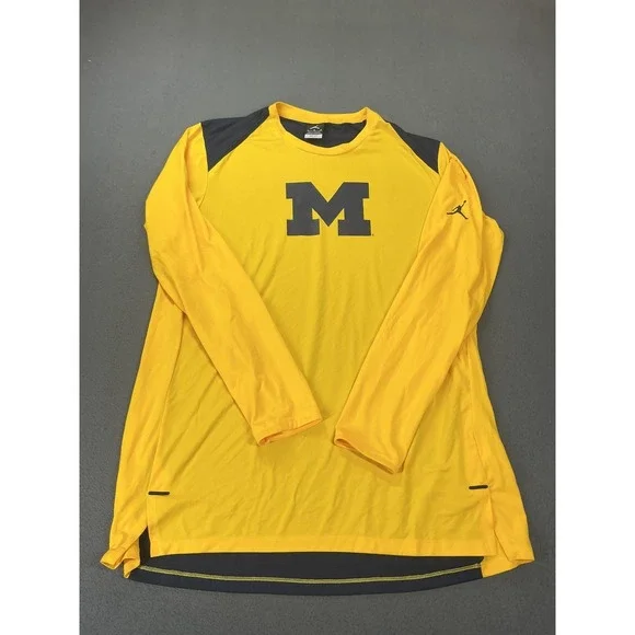 Michigan Wolverines Shirt Mens L Yellow NCAA Basketball Jordan Indonesia