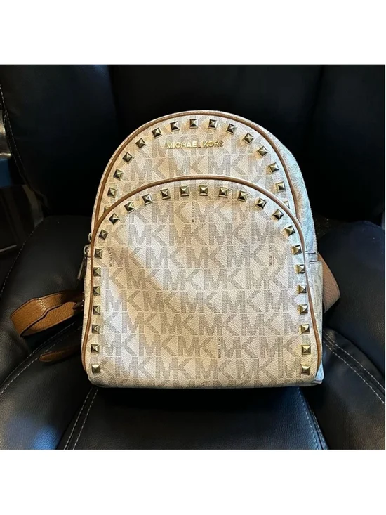 Michael Michael Kors Abbey Medium Studded Signature Backpack White/Acorn