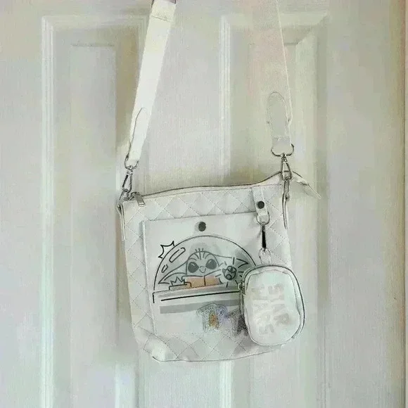 Disney Parks 2023 Star‎ Wars Grogu Crossbody Bag Coin Purse White NWOT Baby Yoda