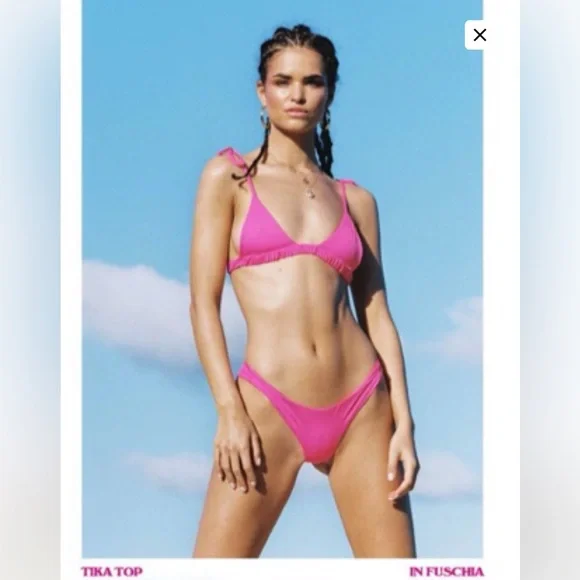 Frankie’s Bikinis Scrunch Straps Fuchsia Ruched Tika Giselle Bikini Set S