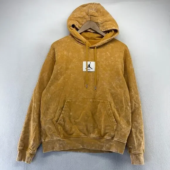 Jordan Hoodie Men's Medium Orange Yellow Garment Dyed Flight Nike Sweatshirt