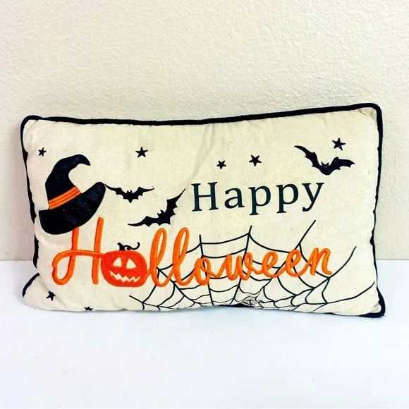 Happy Halloween Embroidered Accent Pillow 20” x 11”