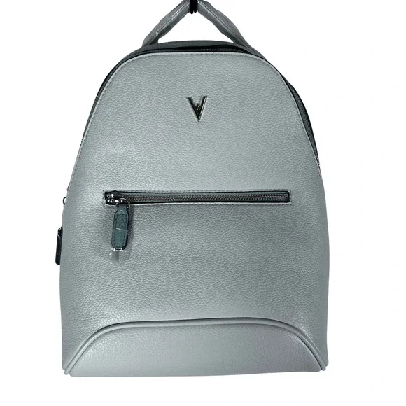 Vanessa Williams Womens White Pebble Leather Mini Backpack‎ V Logo Front Zip