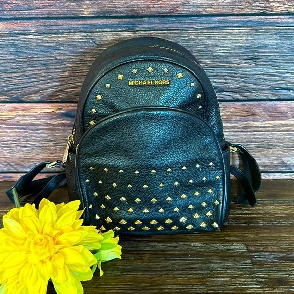 MICHAEL KORS Abbey Medium Studded Black Pebbled Leather Backpack!