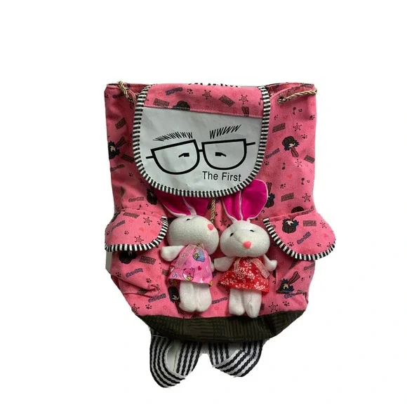 BAO BIBI Fashion Casual Backpack Bag Cotton Cloth Bunny Rabbit‎ Fun School Pack