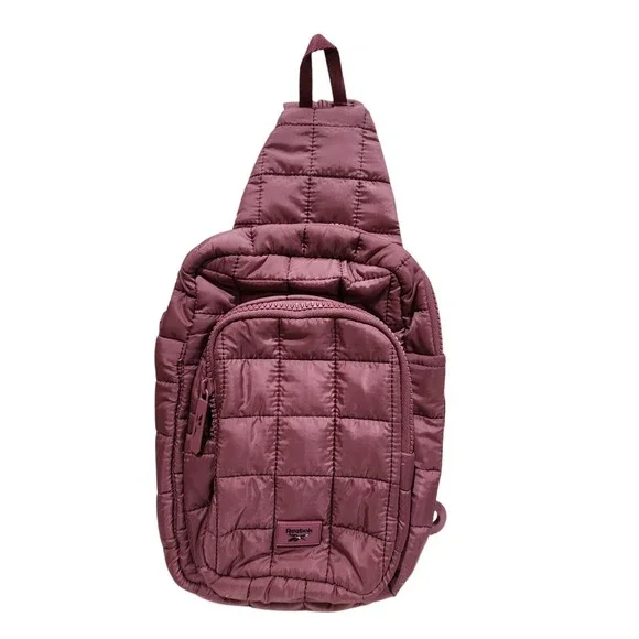 Reebok Quilted Sling Backpack Crossbody Bag Mauve Pink Puffer Athleisure Utility
