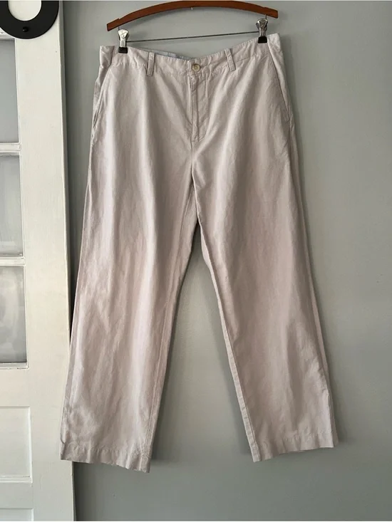 Banana Republic Chino Dress Pants Men 33x30 Ivory Linen Blend Modern Relaxed Fit