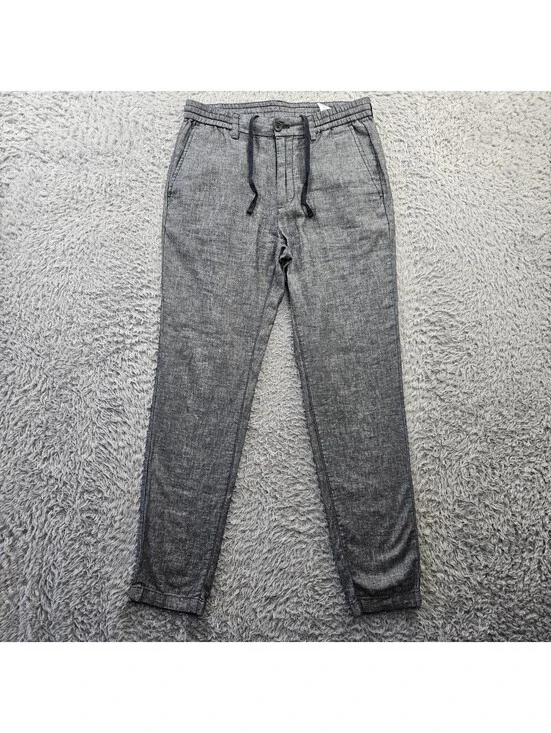 Banana Republic 55% Linen Pants Men 32x36 (Fit 32-34x32) Blue Drawstring Taper