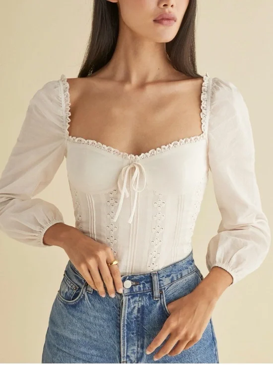 Reformation 'Isadora'‎ White Cotton Top Size 12