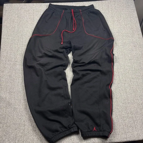 Jordan Sweatpants Mens 2XLT XXLT Black Red Jumpman Fleece Joggers 36 Inseam