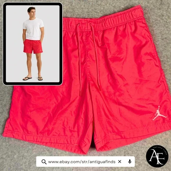 Jordan Essentials Mens Swim Shorts Pink Infrared Jumpman Mesh Lined Size Large