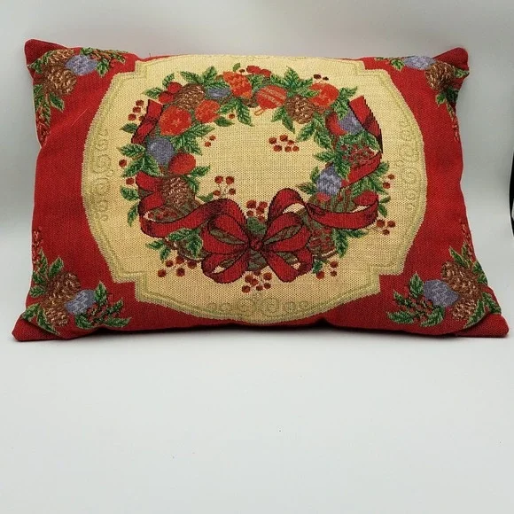 Christmas Needlepoint Decorative Throw Pillow 17x12