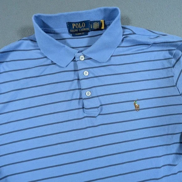 Polo Ralph Lauren Polo Shirt Mens Size Large Striped Classic Fit Flesh Pony