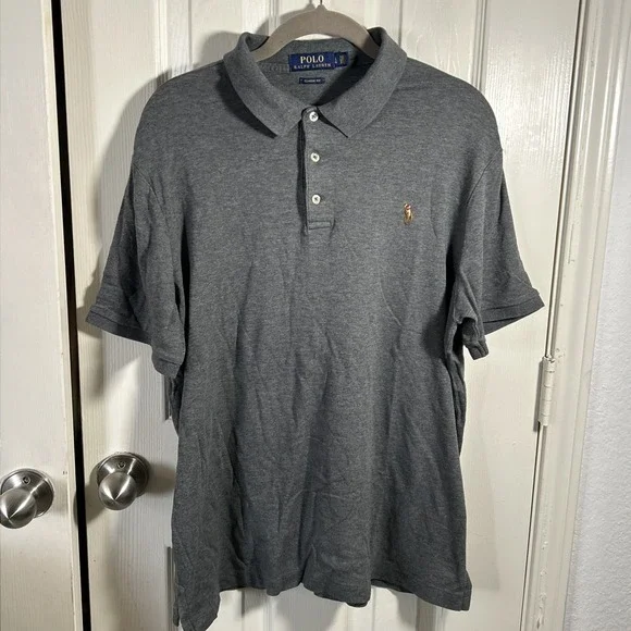 Polo Ralph Lauren Men's L Gray Cotton Polo‎ Shirt Classic Fit Polo Pony