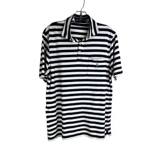 Polo Ralph Lauren Polo Shirt Mens M White Blue Stripe Collared‎ Classic Fit