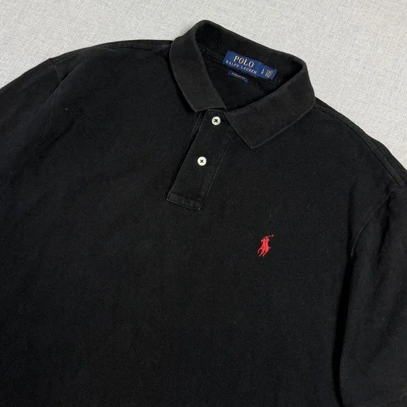 Polo Ralph Lauren Polo Shirt Mens L Black 100% Cotton Short Sleeve Classic Fit