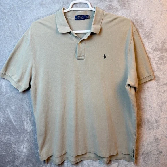 Polo Ralph Lauren Polo‎ Shirt Mens XXL Tan Khaki Short Sleeve Pique Pony Preppy