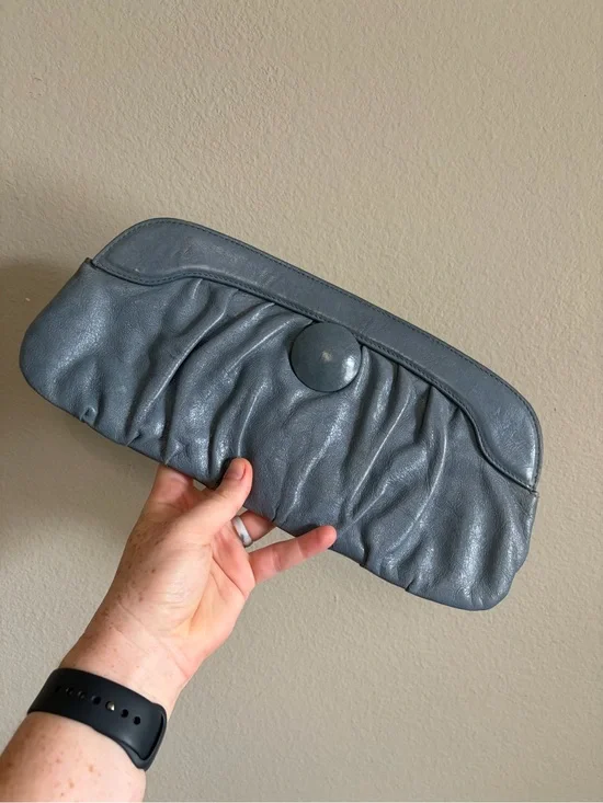 HOBO International large leather bluish gray clutch purse wallet