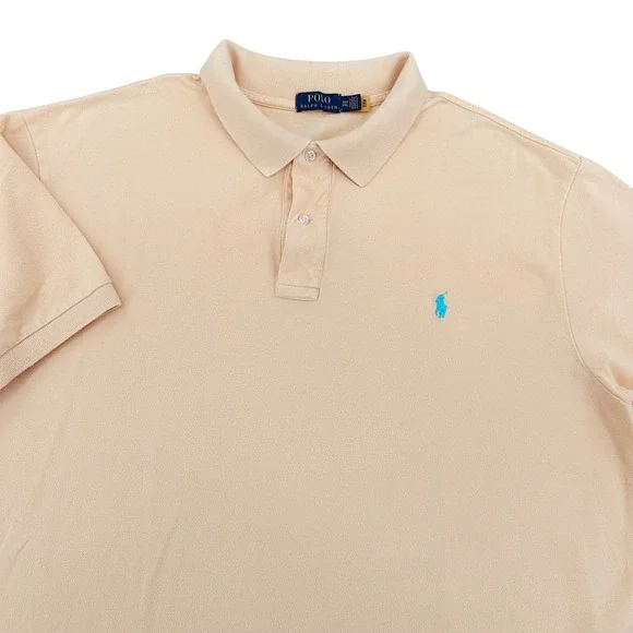 Polo Ralph Lauren Mens 2XLT Yellow Short Sleeve Pique Polo Shirt Blue Pony