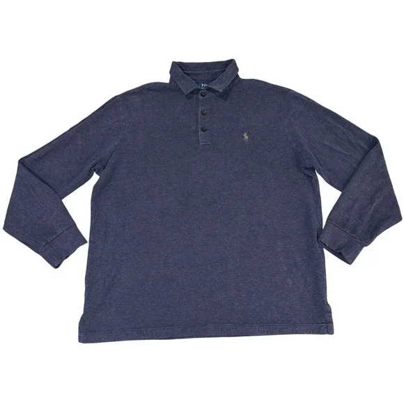 Polo Ralph Lauren Men's Long Sleeve Polo Shirt Navy Blue Heather Large (Fits XL)