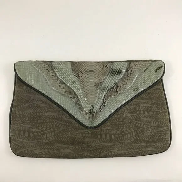 Vintage Snakeskin & Fabric Soft Envelope Clutch