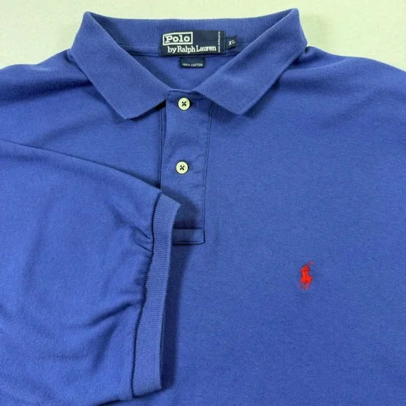 Polo Ralph Lauren Vintage Loose Fit Polo Shirt XL Blue Red Pony Cotton Jersey