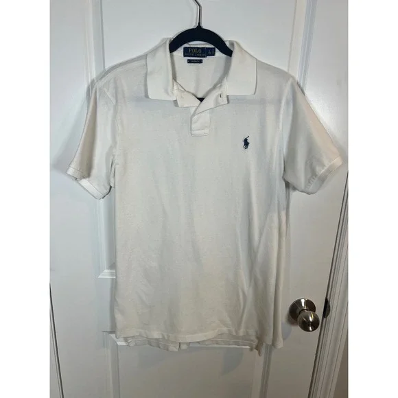 Polo Ralph Lauren Mens Short Sleeve Custom Fit Pique Polo Shirt White Large Long