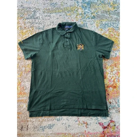 Polo Ralph Lauren Crest Pony Polo Shirt Mens Sz 2XL Embroidered Green Custom Fit