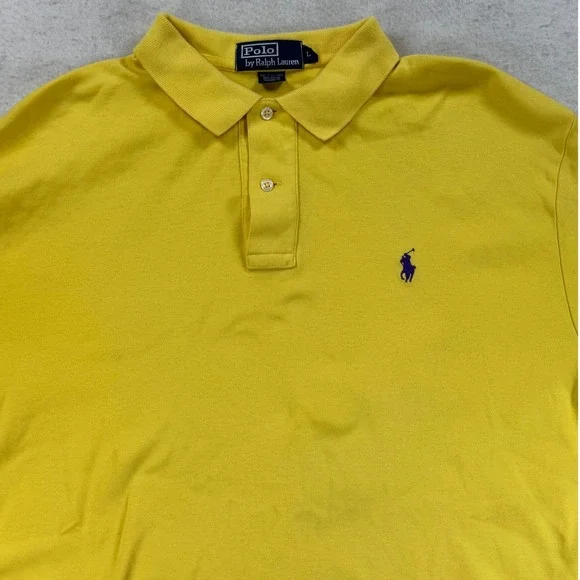 Polo Ralph Lauren Mens Large Yellow Short Sleeve Cotton Polo Shirt Purple Pony