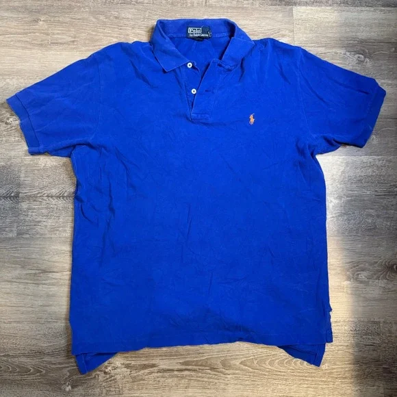 Polo Ralph Lauren Mens Royal Blue Short Sleeve Pique Polo Shirt Orange Pony L