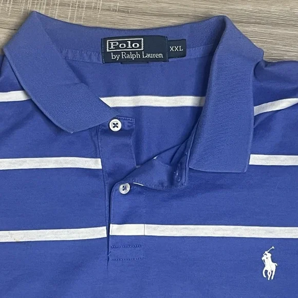 Polo Ralph Lauren Men's XXL Short Sleeve Polo‎ Purple/White Striped Shirt Pima