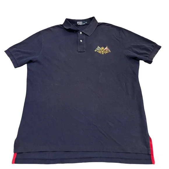 Polo Ralph Lauren Mens XL Navy Yacht Club Cruiser Team Graphic Back Patch Polo