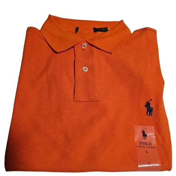 Polo Ralph Lauren Mens Classic Fit Mesh Pique Polo Shirt Orange Large L New