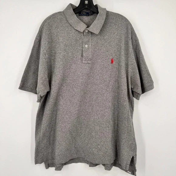 Polo Ralph Lauren Mens 2XB Grey Marl Short Sleeve Cotton Polo Shirt Red‎ Pony