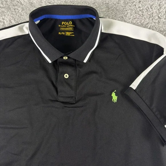 Polo Ralph Lauren Performance Mens XL Black White Colorblock Golf Polo Shirt