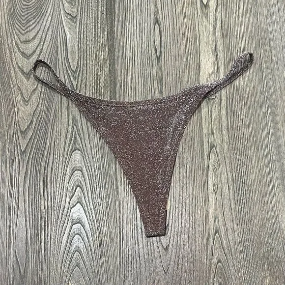 NWT Skims Track Glitter Swim String Thong Swimwear Bikini Sparkly Cocoa Size 4X