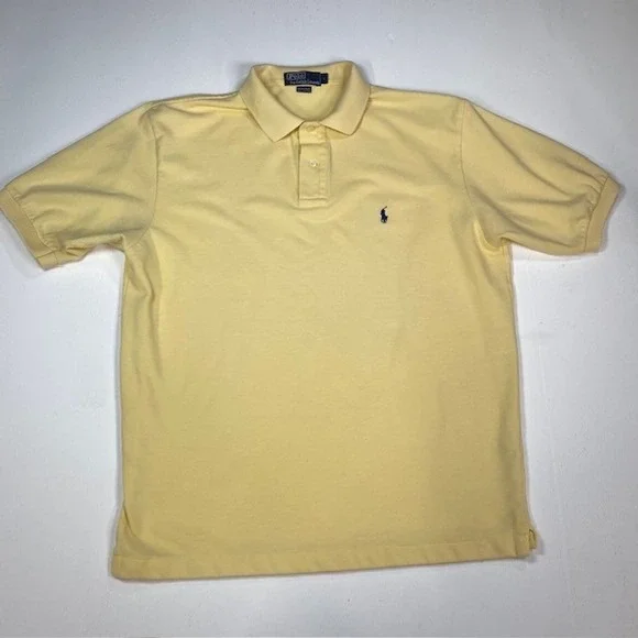 Polo Ralph Lauren Mens Large Yellow Short Sleeve‎ Cotton Pique Polo Shirt Logo