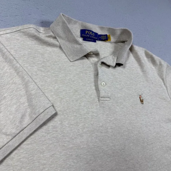 Polo Ralph Lauren Mens Classic Fit Short Sleeve Polo Shirt Beige Oatmeal Medium