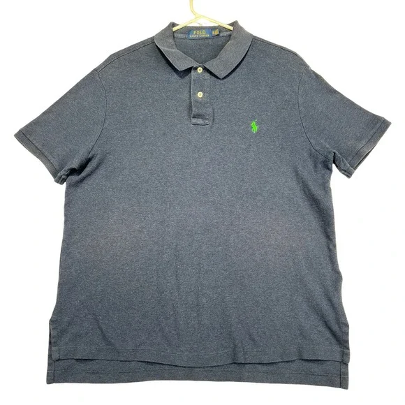 Polo Ralph Lauren Mens XL Blue Short Sleeve Polo Shirt Green Pony Logo Cotton