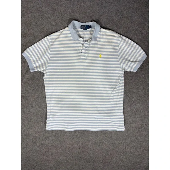 Polo Ralph Lauren Mens Large Blue White Striped‎ Short Sleeve Pique Polo Shirt