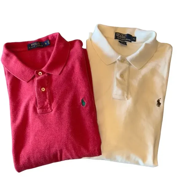 Polo Ralph Lauren Mens XL Off White and Red Golf Polo Shirt Bundle