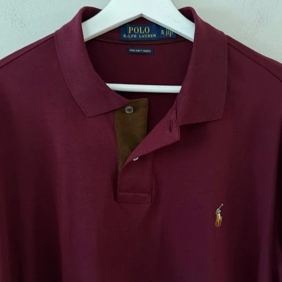 Polo Ralph Lauren Mens XL Pima Soft Touch Long Sleeve Polo Shirt Burgundy Maroon