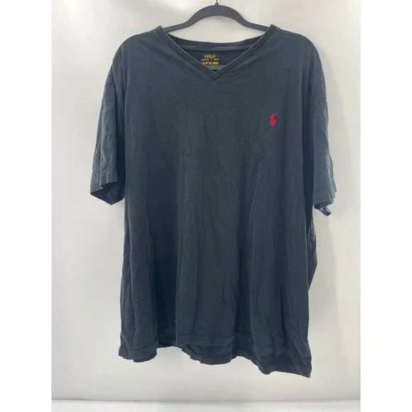 Polo Ralph Lauren Mens Black V-Neck T-Shirt Red Pony Logo Size 2XB