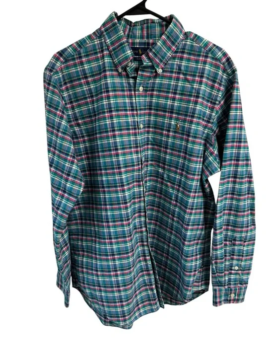 Polo by Ralph Lauren Teal &‎ Pink Plaid Button-Down Shirt 100% Cotton