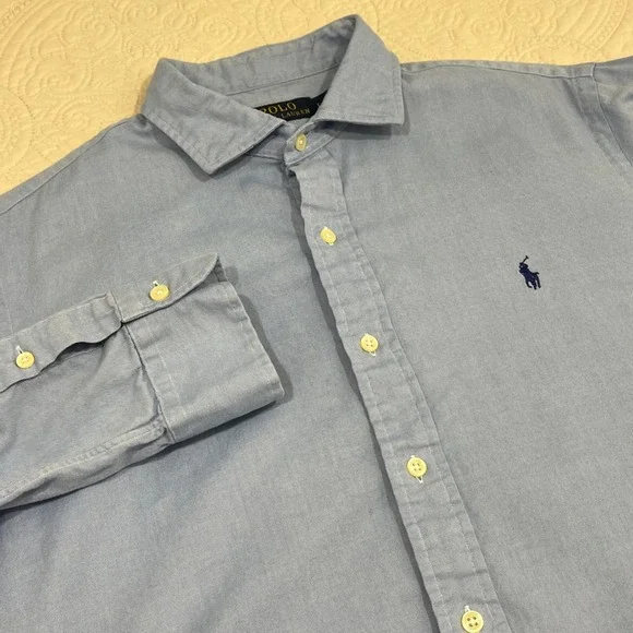 Polo Ralph Lauren Mens Large Light Blue Cotton Dress Shirt *READ