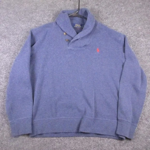 Polo Ralph Lauren Sweater Mens Large Blue Shawl Collar Knit Pullover Logo