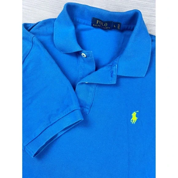 Polo Ralph Lauren Mens Royal Blue Neon Green Pony Mesh Polo Shirt Large